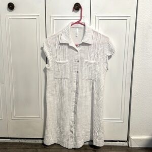 Small White Textured Dress, Button-Up Dress